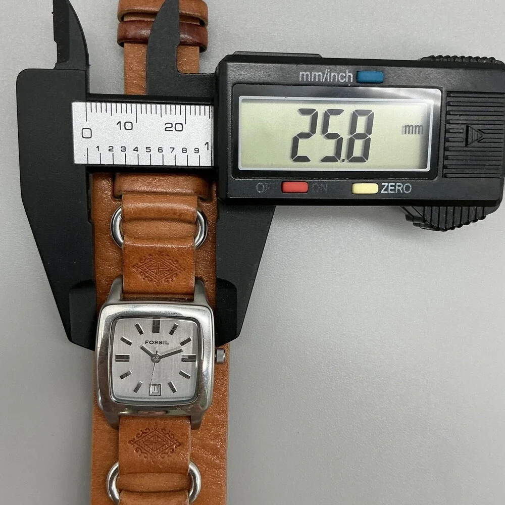 Fossil JR-8083 Womens Watch 26mm Silver Tone Brown Leather Bund Date New Battery